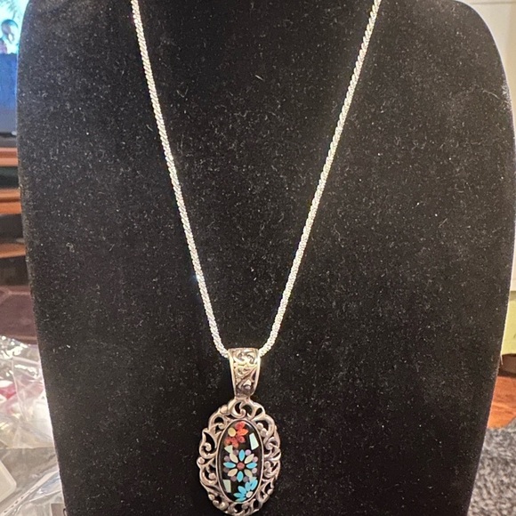 Carolyn Pollack Silver Floral Gemstone Pendant and sterling silver Necklace 19" - Picture 7 of 10